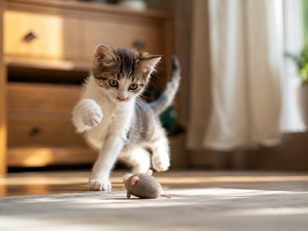 Gatito jugando en casa