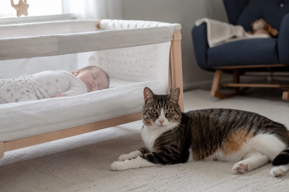 Convivencia entre un gato y un bebé recién nacido